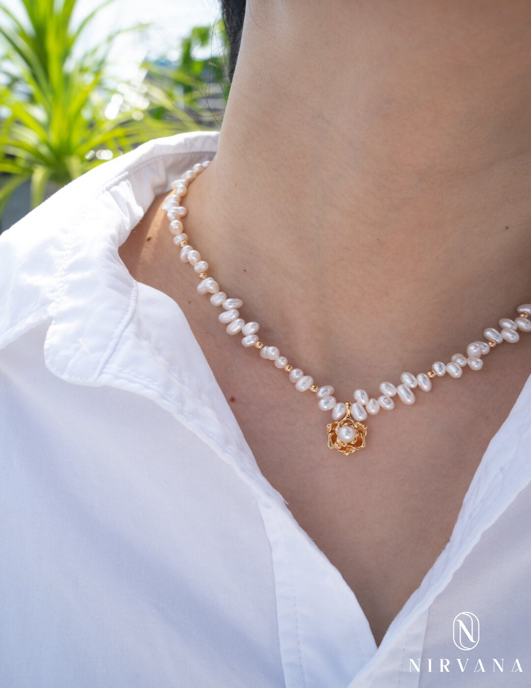 Camellia Vintage Pearl Necklace