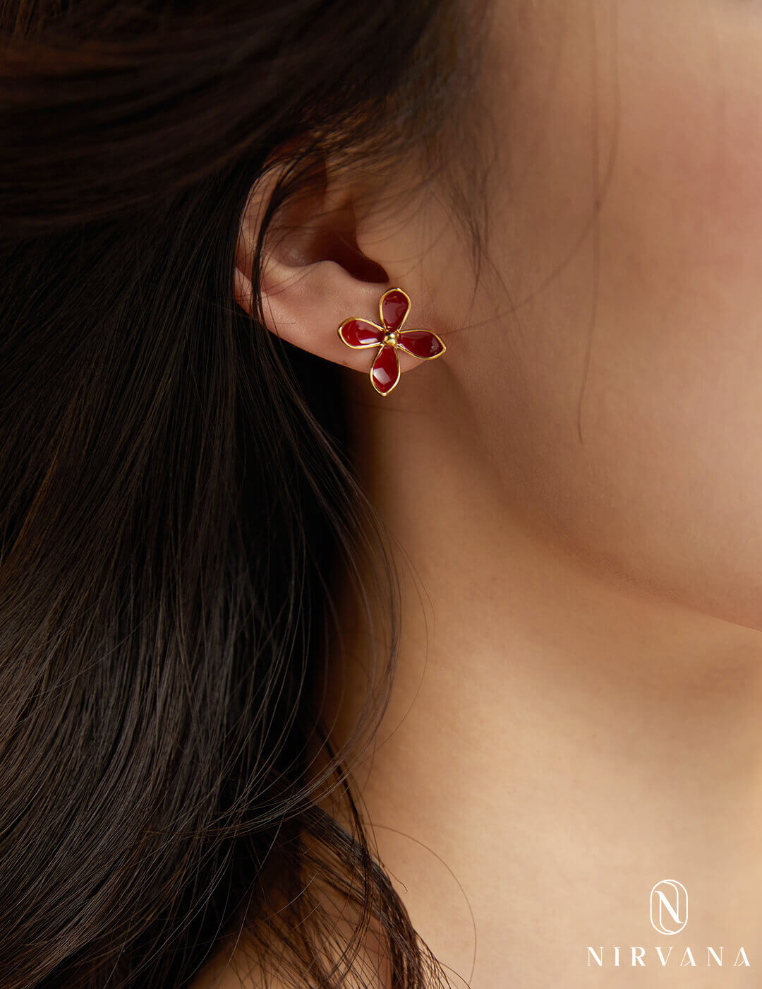 Pendientes de esmalte de gota de aceite rojo