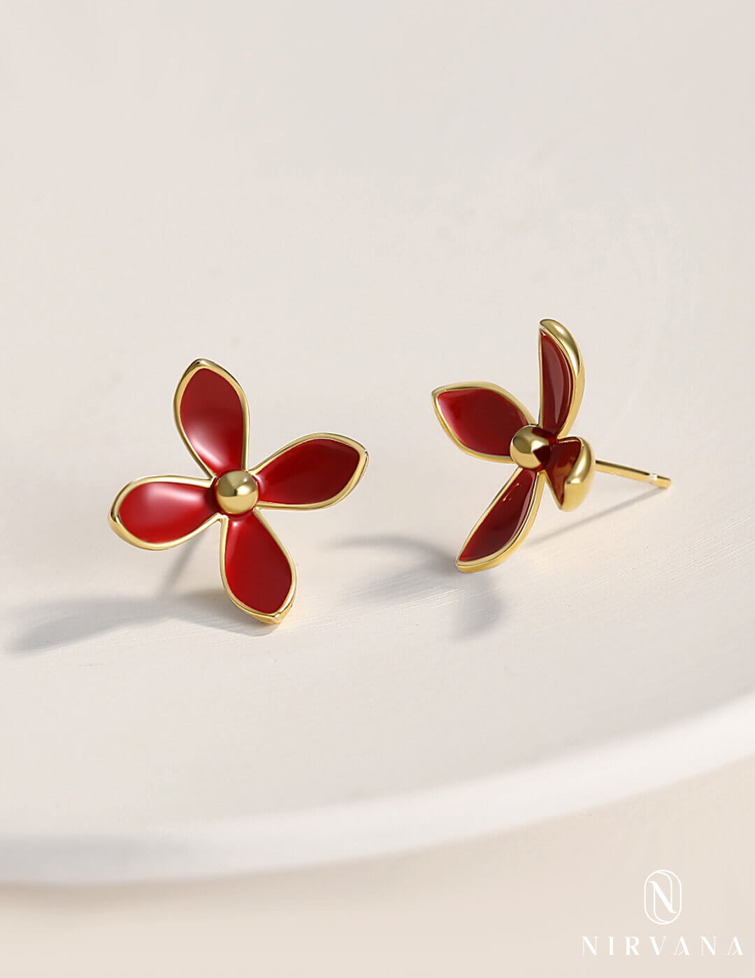 Pendientes de esmalte de gota de aceite rojo