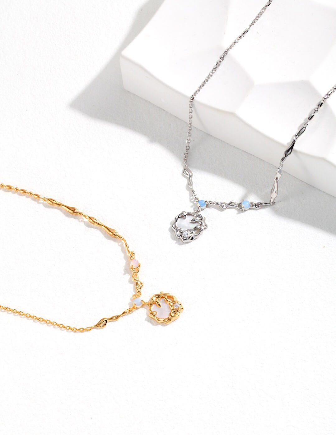 Star and Moon Sterling Silver Pearl Necklace