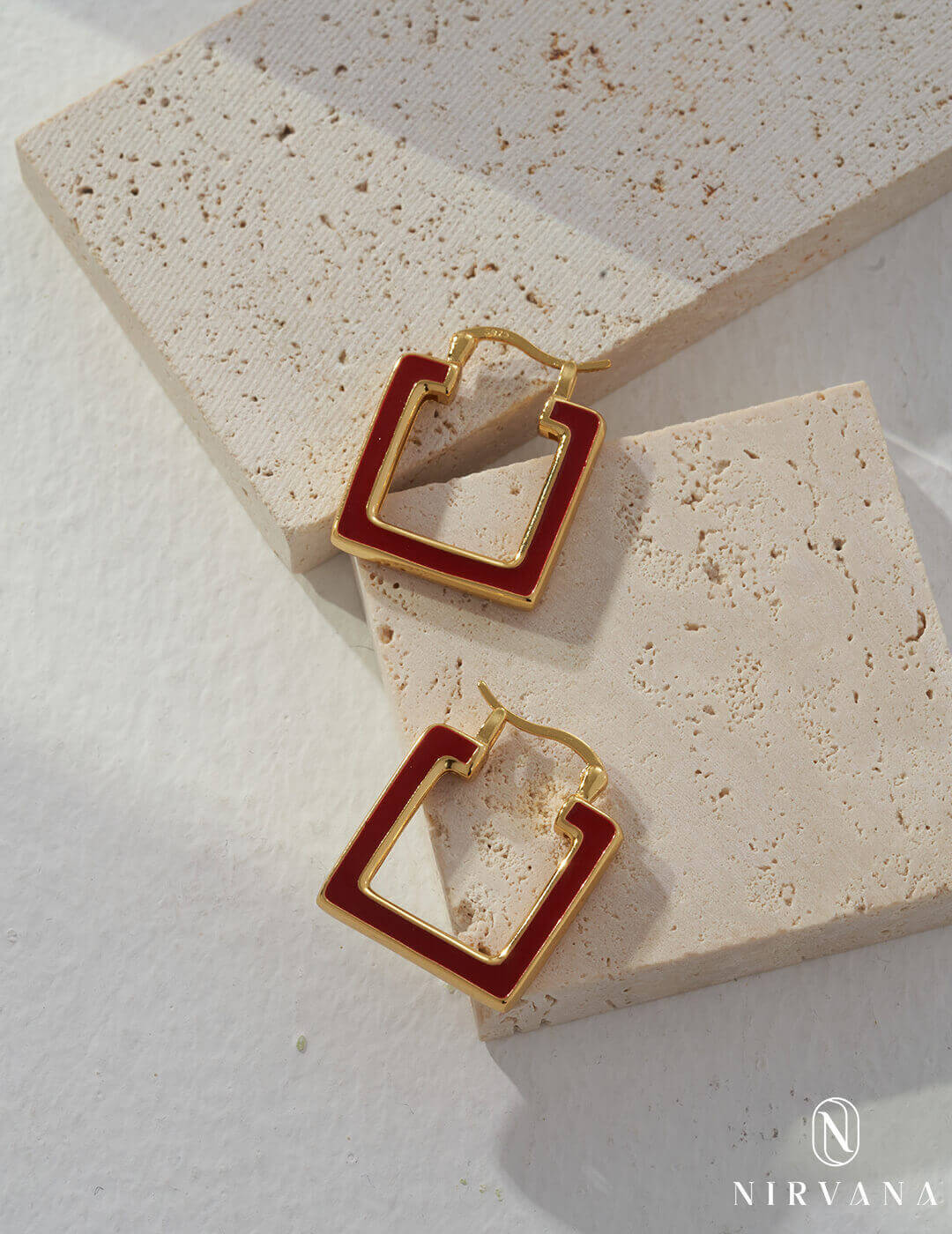 Red/White Oil-drop Glaze Earrings