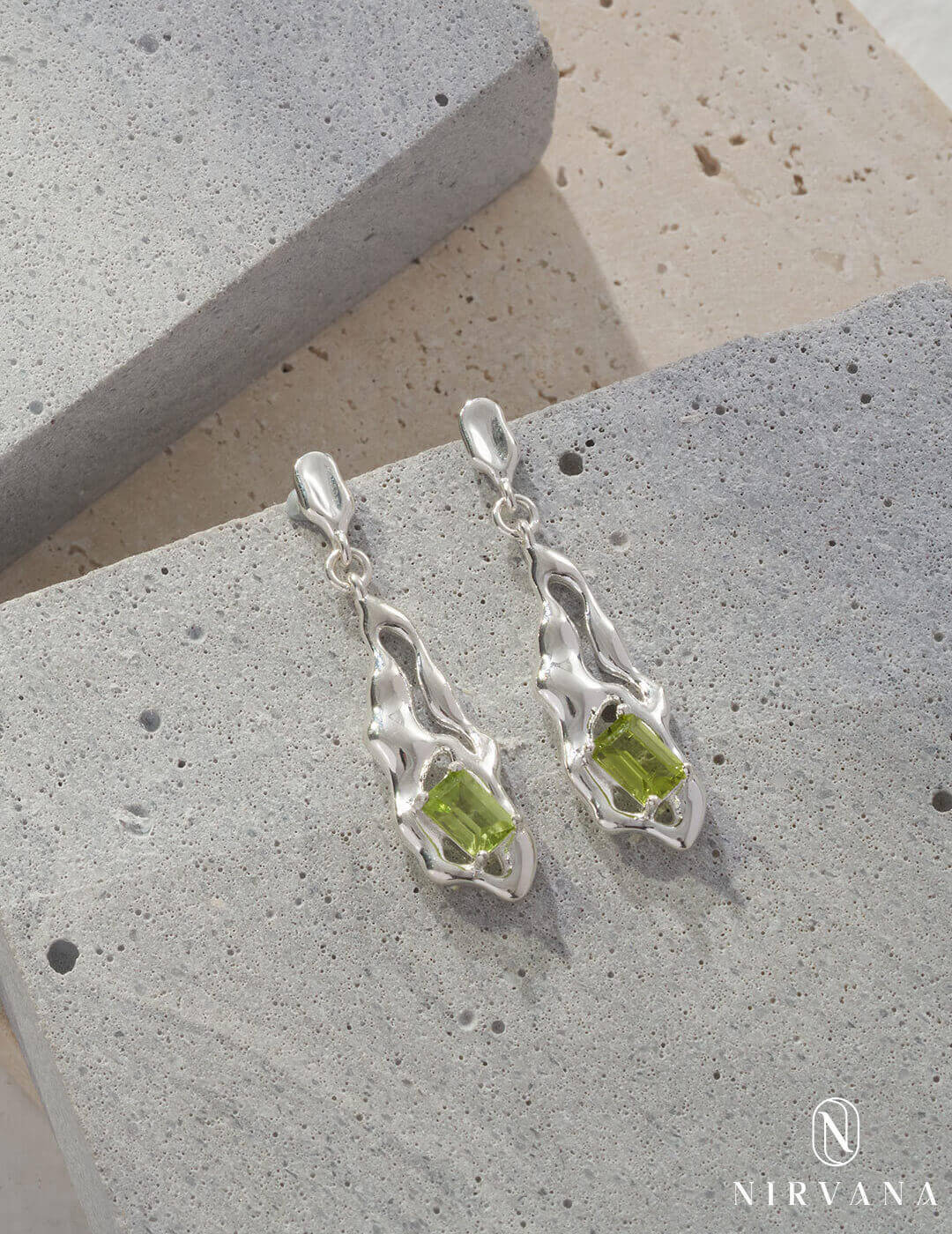 Natural Peridot Silver Earrings