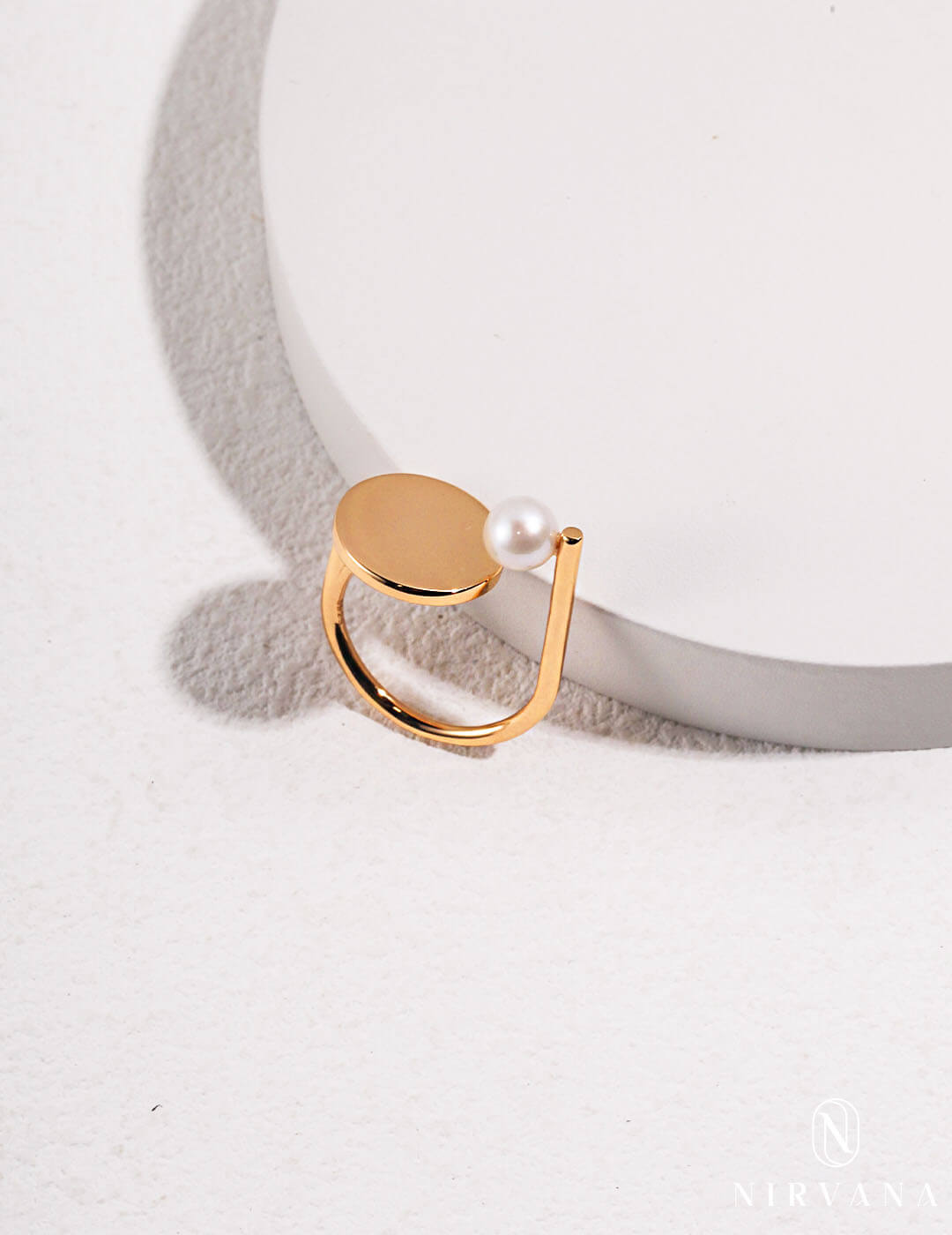 Geometric Natural Pearl Ring