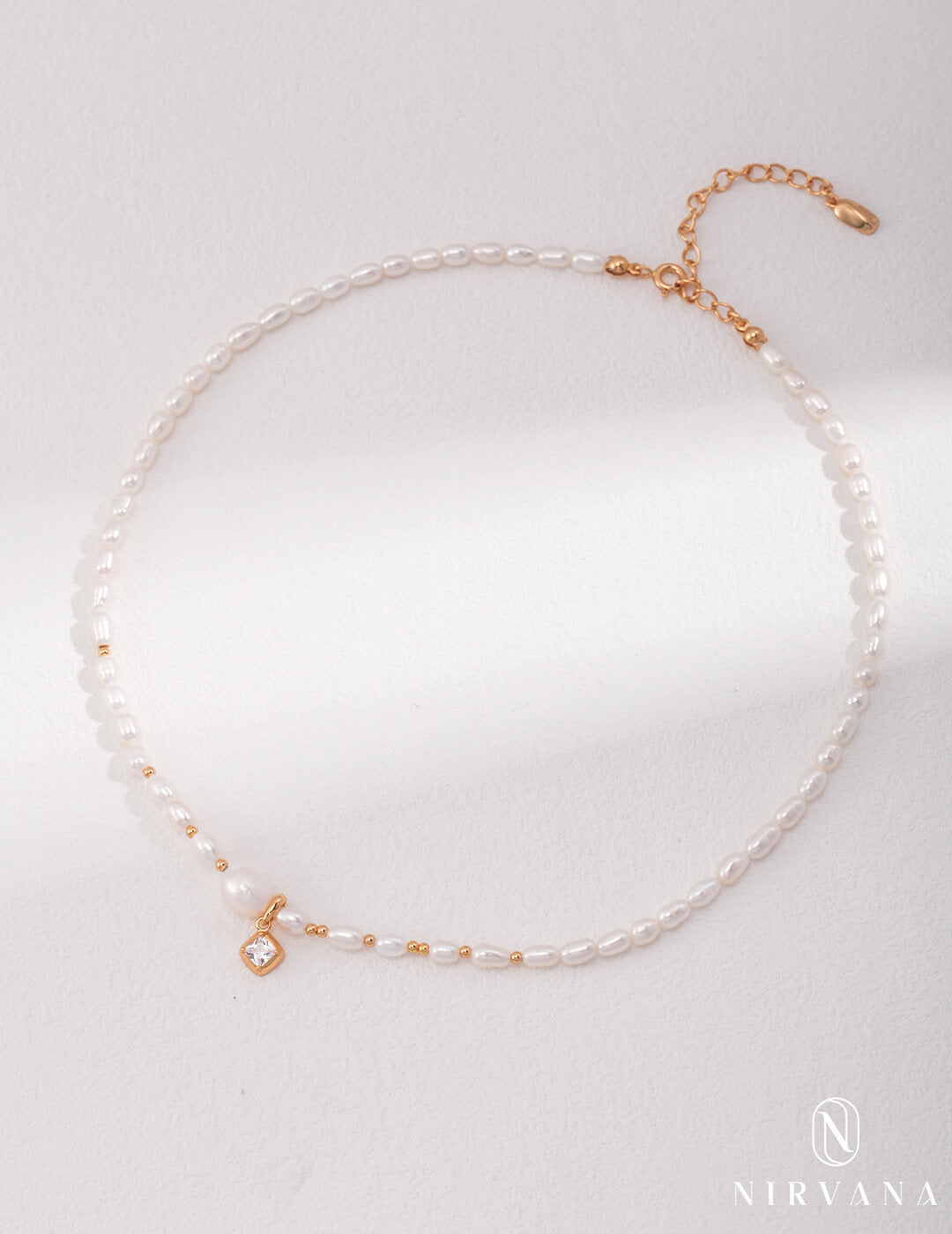 Sterling Silver Pearl Zircon Adjustable Necklace