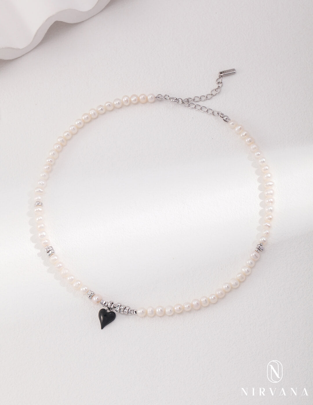 Heart Shaped Oil-Drop Glaze Sterling Silver Pearl Necklace