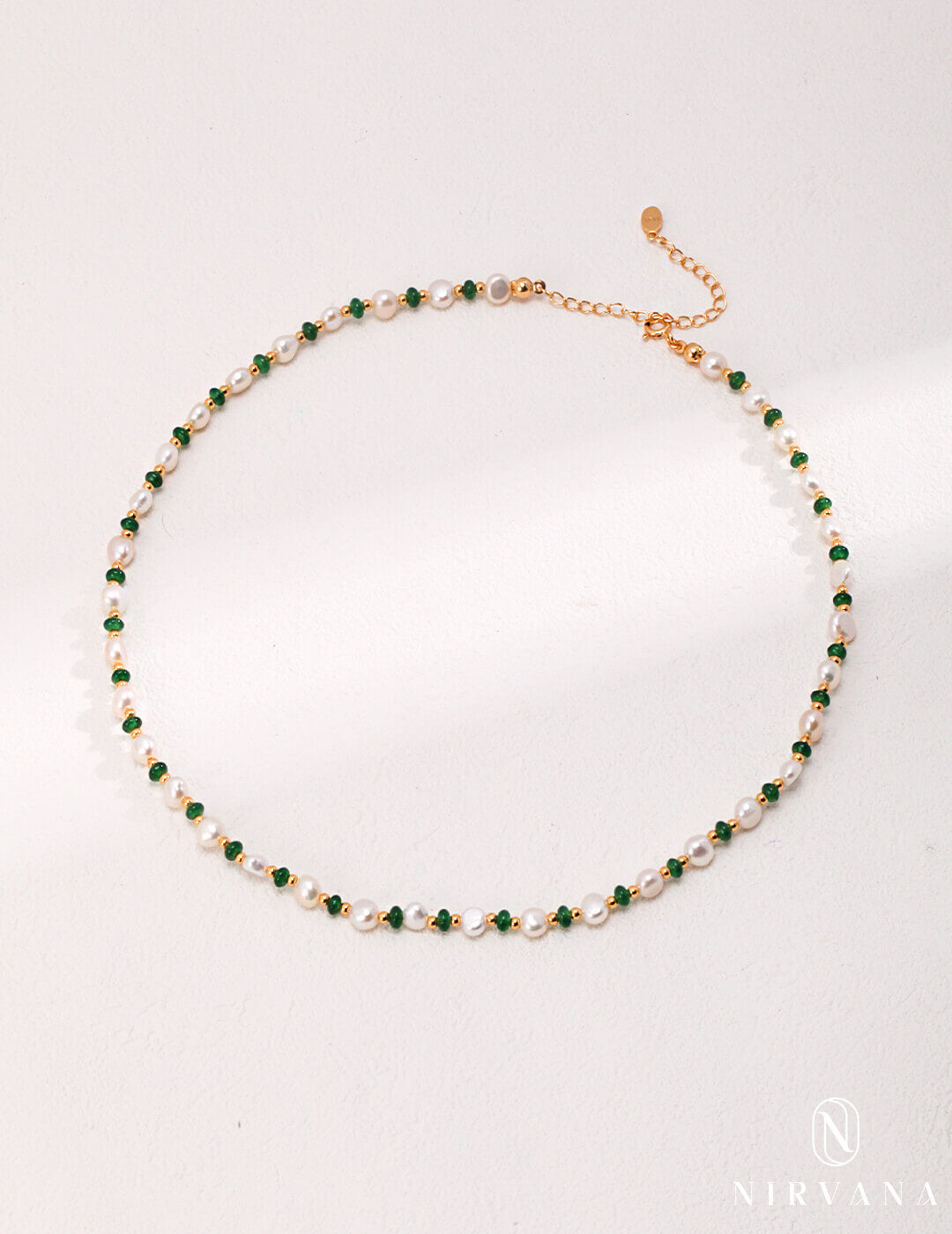 Minimalist Pearl and Emerald Necklace