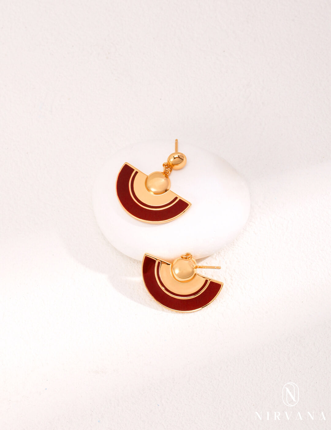 Red Oil-drop Glaze Fan-Shaped Earrings